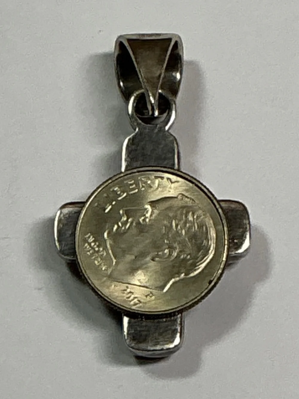 Sterling Silver Puff Cross Pendant. 1.75 inches long